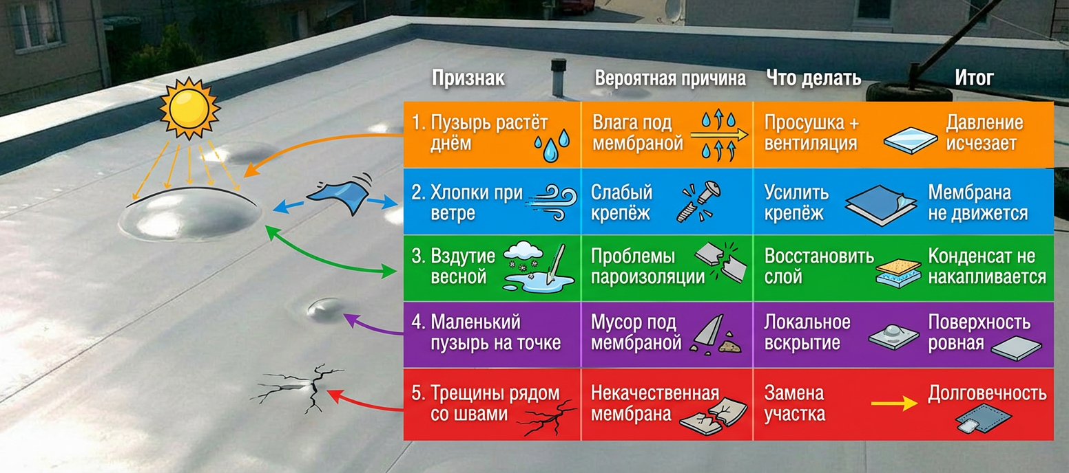 Причины пузырей на кровле