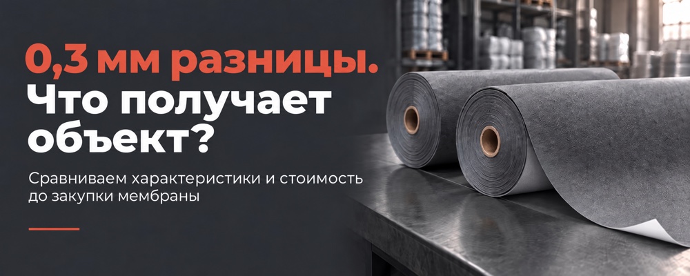 0,3 мм разницы. Что получает объект? Сравниваем характеристики и стоимость до закупки мембраны — иллюстрация рулонного материала