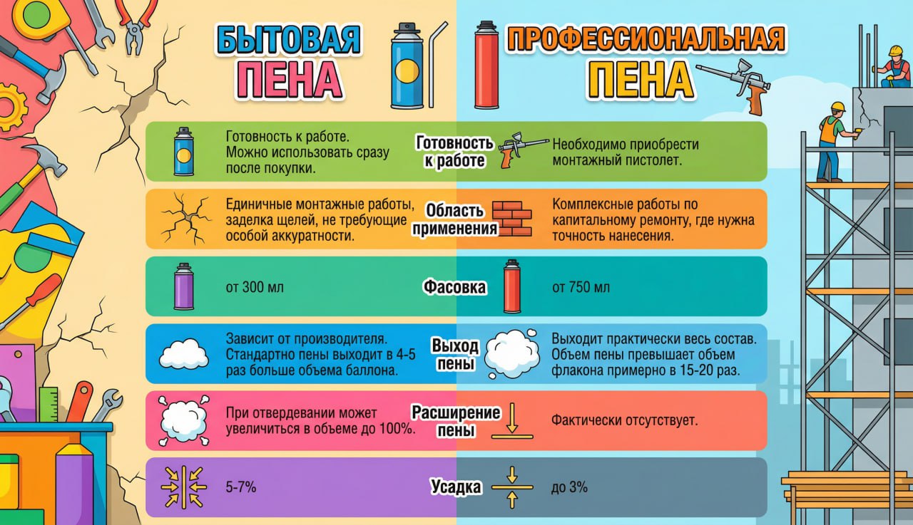 Обзор монтажных пен. Таблица: фото