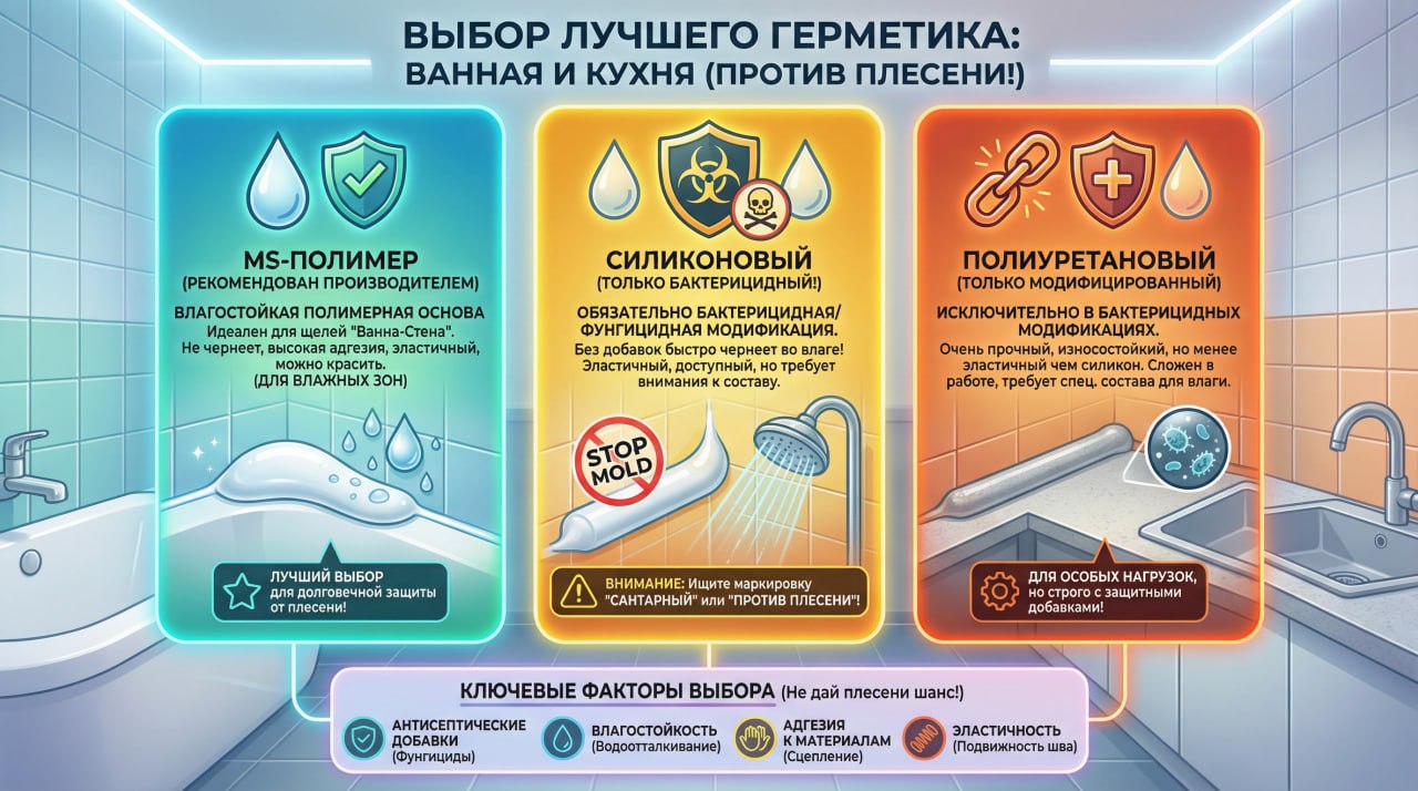 Какой герметик лучше для ванной комнаты фото