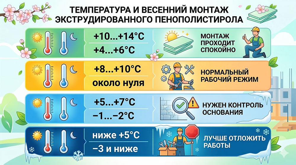 Можно ли утеплять экструдированным пенополистиролом в апреле, если ночью еще бывают заморозки? фото