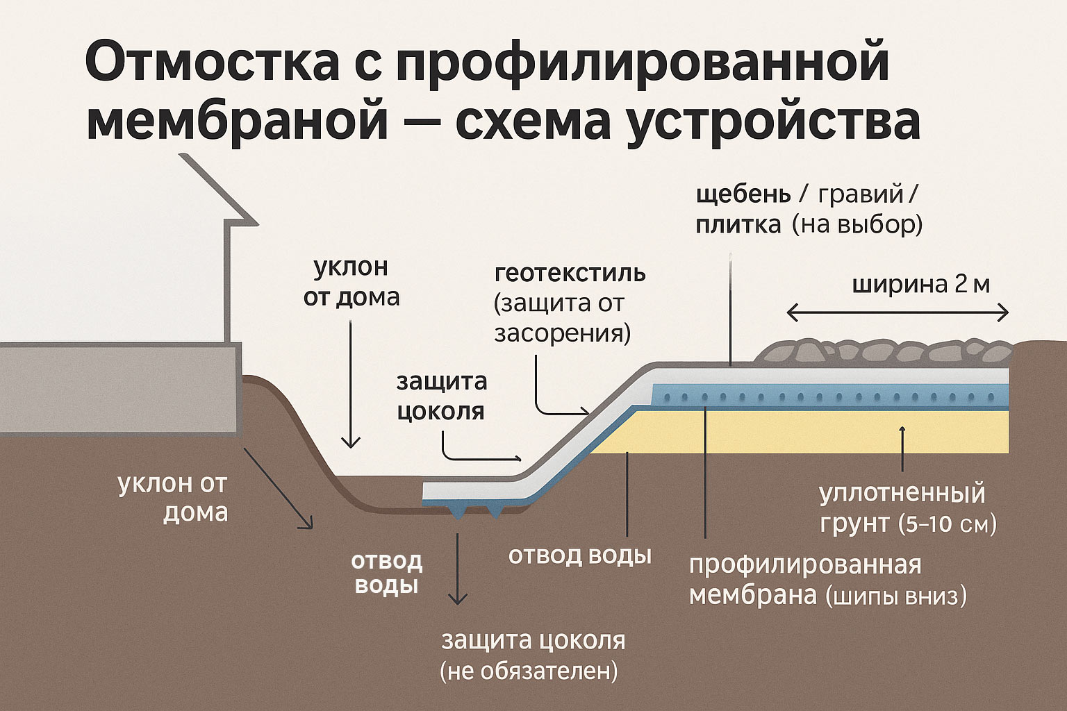 Как устроена мягкая отмостка: пошагово фото