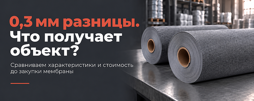 0,3 мм разницы. Что получает объект? Сравниваем характеристики и стоимость до закупки мембраны — иллюстрация рулонного материала