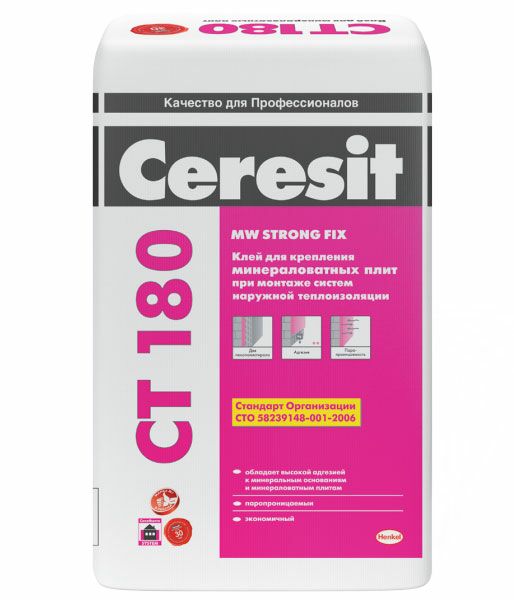 подробно Клей для крепления минераловатных плит Ceresit CT 180