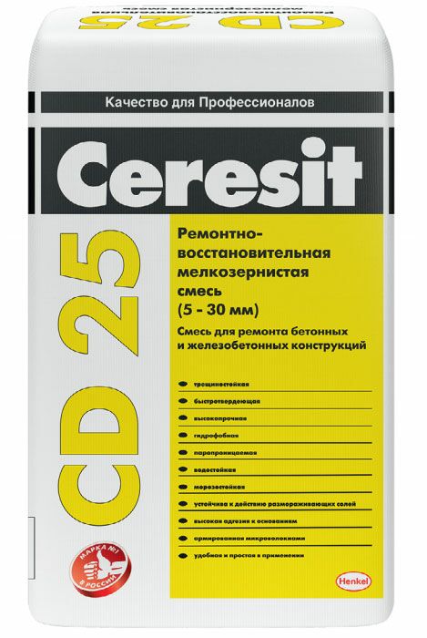 подробно Мелкозернистая ремонтно-восстановительная смесь Ceresit CD 25 для бетона (5-30 мм)