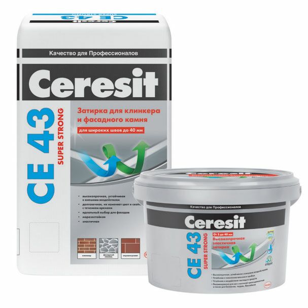 подробно Затирка Ceresit CE 43 Super Strong для широких швов от 5 до 40 мм.