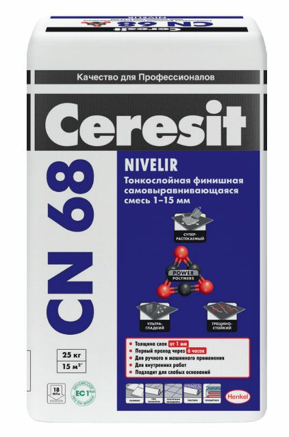 подробно Самовыравнивающаяся смесь Ceresit CN 68 (от 1 до 15 мм)