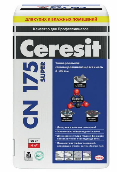 подробно Универсальная самовыравнивающаяся смесь Ceresit CN 175 (от 3 до 60 мм)