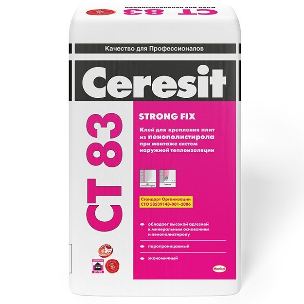 подробно Клеевая смесь для крепления плит из пенополистирола Ceresit CT 83