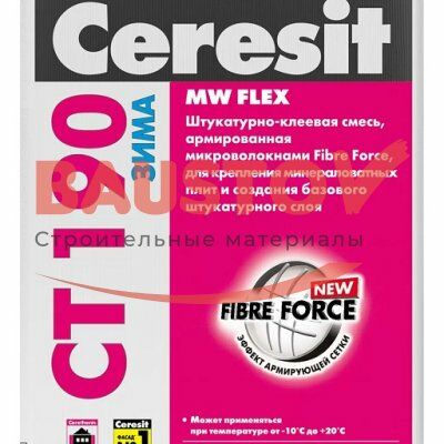 Штукатурно-клеевая смесь для минераловатных плит Ceresit CT 190 Зима подробно