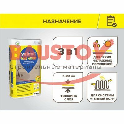 Универсальный наливной пол Vetonit Fast 4000 подробно
