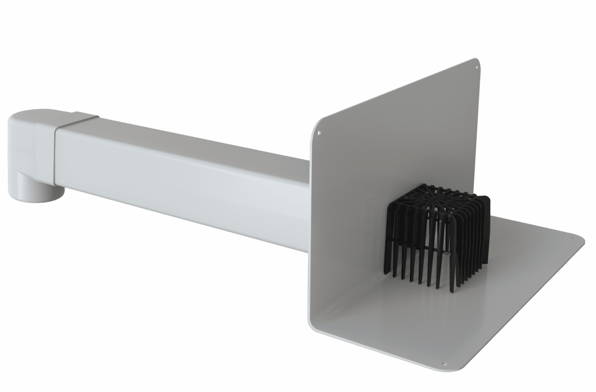 картинка Парапетная воронка с листвоуловителем и отводом VC-PVC 100x100x650