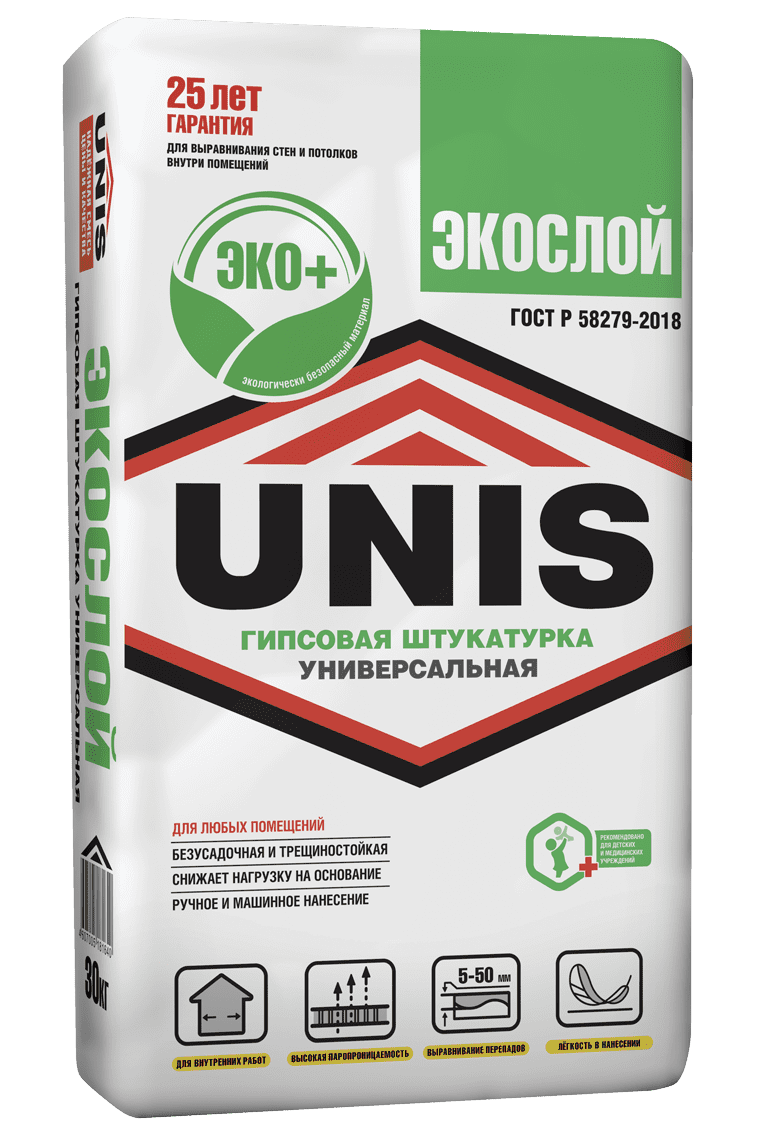 подробно ЭКОСЛОЙ штукатурка гипсовая 30 кг