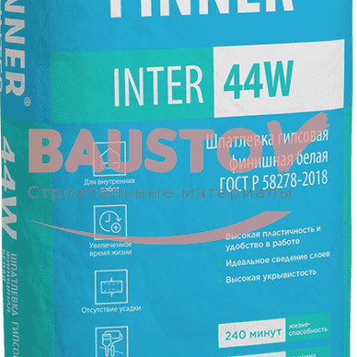 FINNER® INTER 44 W Шпатлевка гипсовая финишная белая 20 кг подробно