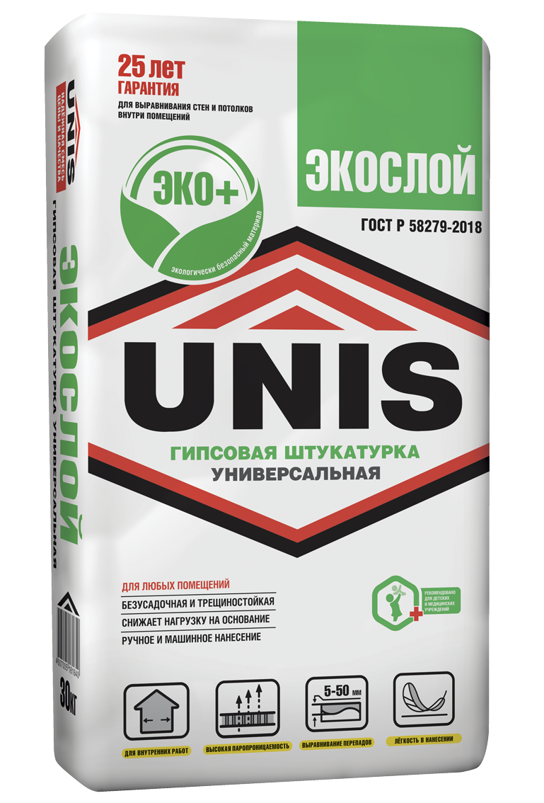 подробно ЭКОСЛОЙ штукатурка гипсовая 30 кг