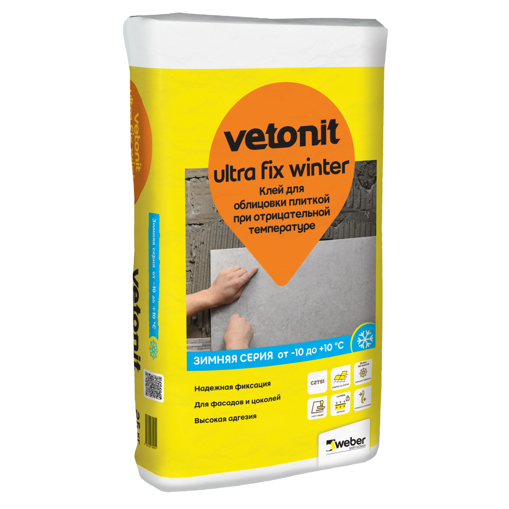 подробно Клей для облицовки плиткой при отрицательной температуре Weber.Vetonit Ultra Fix Winter