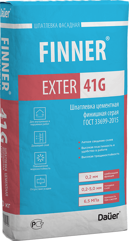 подробно FINNER® EXTER 41 G Шпатлевка цементная финишная 20 кг