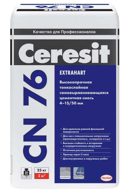 подробно Высокопрочная самовыравнивающаяся цементная смесь Ceresit CN 76 (от 4 до 15 / 50 мм)