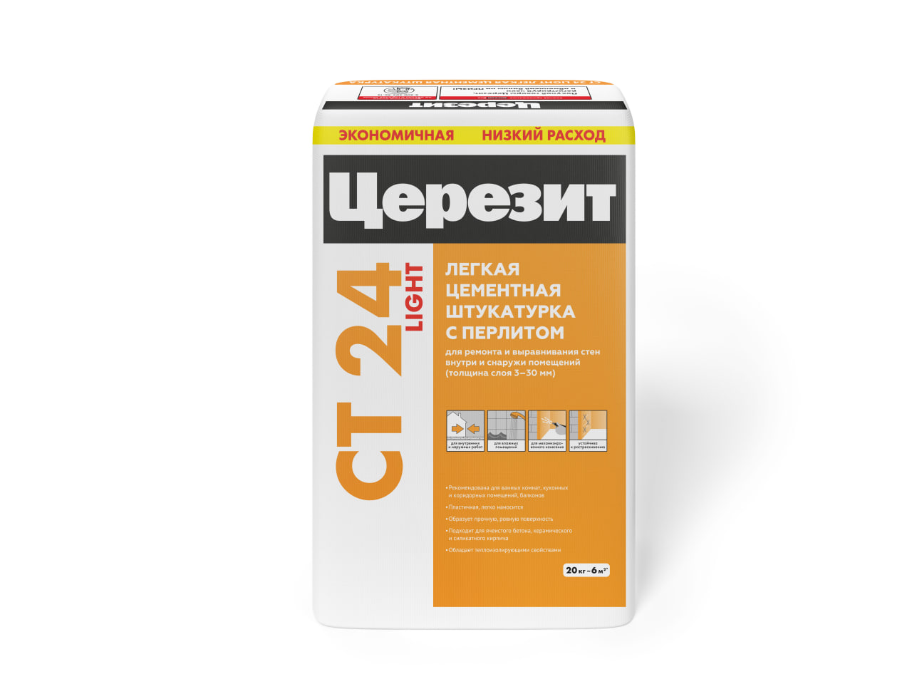 подробно Легкая цементная штукатурка Церезит CT 24 Light