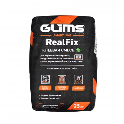 Плиточный клей GLIMS®RealFix для керамической плитки и керамического гранита, натурального и искусственного камня, мозаики, Вес, кг 5 подробно