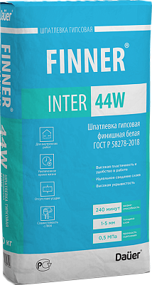 подробно FINNER® INTER 44 W Шпатлевка гипсовая финишная белая 20 кг