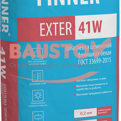 FINNER® EXTER 41W Шпатлевка цементная финишная белая 180/6,5/F50 ГОСТ 33699 подробно