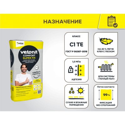 Белый клей-гель для мозаики, керамогранита, плитки и камня Vetonit Comfort Super Fix подробно