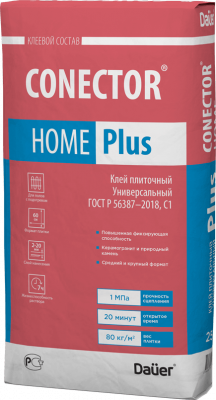 CONECTOR® HOME PLUS ГОСТ Р 56387 Клей плиточный Универсальный 25 кг подробно