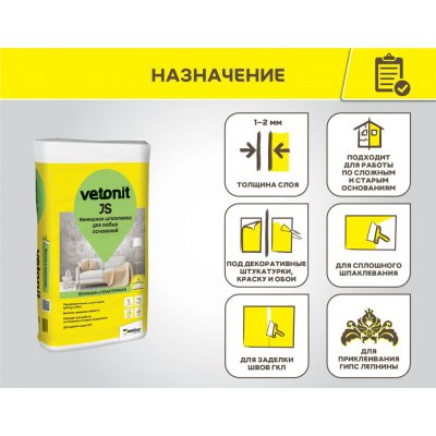 Финишная шпаклевка для любых оснований Weber.Vetonit JS подробно