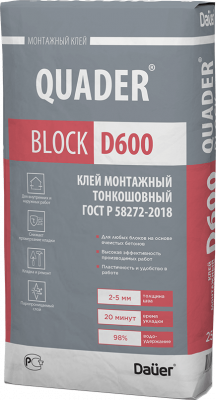 подробное фото QUADER® BLOCK D600 Клей монтажный тонкошовный 25 кг