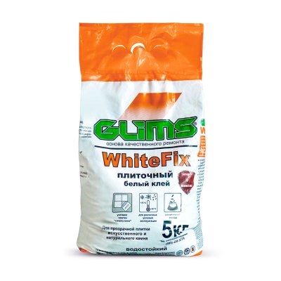 Плиточный клей GLIMS®WhiteFix для натурального и искусственного камня на основе белого цемента, Вес, кг 5 подробно