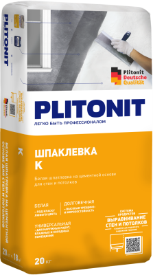 Смесь сухая шпаклёвочная цементная для наружных и внутренних работ PLITONIT К 20 кг подробно