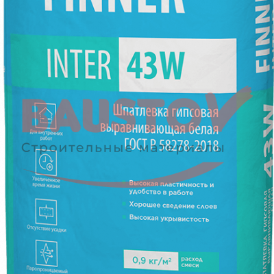 FINNER® INTER 43 W Шпатлевка гипсовая выравнивающая белая 20 кг подробно
