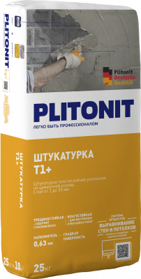 Смесь сухая растворная штукатурная цементная PLITONIT Т1+ 25 кг подробно