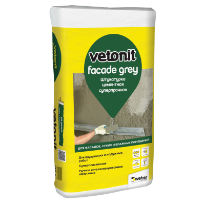 Штукатурка цементная суперпрочная Weber.Vetonit Façade Grey подробно