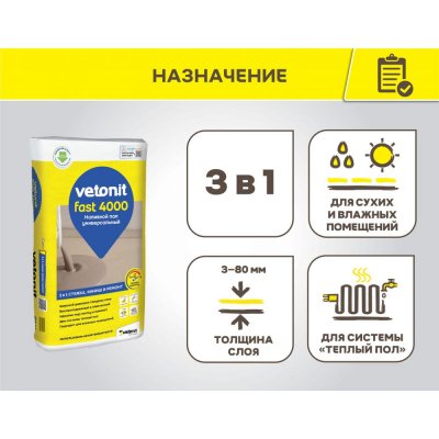 Универсальный наливной пол Vetonit Fast 4000 подробно