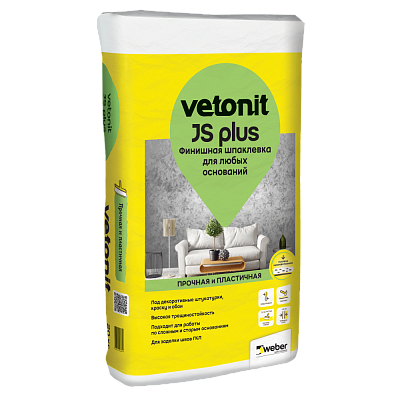 подробно Финишная шпаклевка для любых оснований Weber.Vetonit JS Plus
