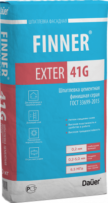 FINNER® EXTER 41 G Шпатлевка цементная финишная 20 кг подробно