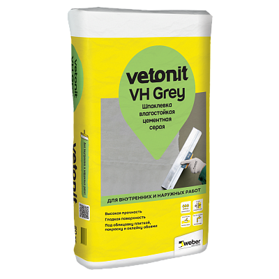 подробно Шпаклевка финишная цементная влагостойкая серая Weber.Vetonit VH Grey