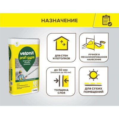 Штукатурка усиленная гипсовая Vetonit Profi Gyps подробно
