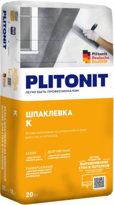 Смесь сухая шпаклёвочная цементная для наружных и внутренних работ PLITONIT К 20 кг подробно