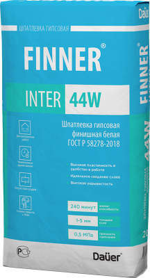 FINNER® INTER 44 W Шпатлевка гипсовая финишная белая 20 кг подробно