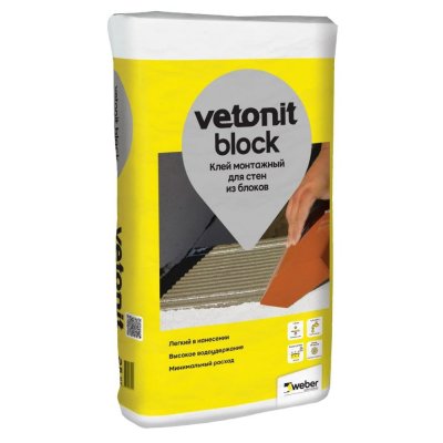 Цементный клей для тонкошовной кладки ячеистых блоков и кирпича Weber.Vetonit Block подробно