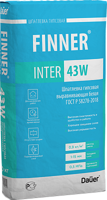 подробно FINNER® INTER 43 W Шпатлевка гипсовая выравнивающая белая 20 кг