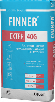 FINNER® EXTER 40 G Шпатлевка цементная армированная базовая серая 25 кг подробно