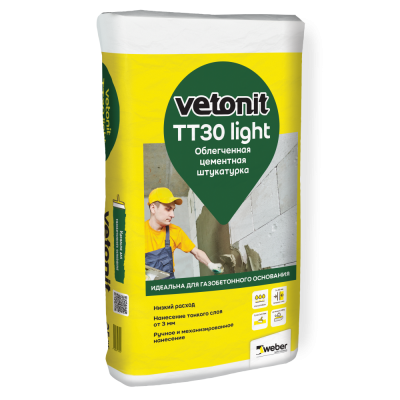 Штукатурка цементная облегченная Vetonit TT30 Light подробно