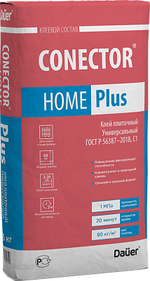 подробно CONECTOR® HOME PLUS ГОСТ Р 56387 Клей плиточный Универсальный 25 кг
