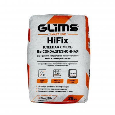 Плиточный клей GLIMS®HiFix экстра-сильной фиксации на белом цементе, Вес, кг 5 подробно