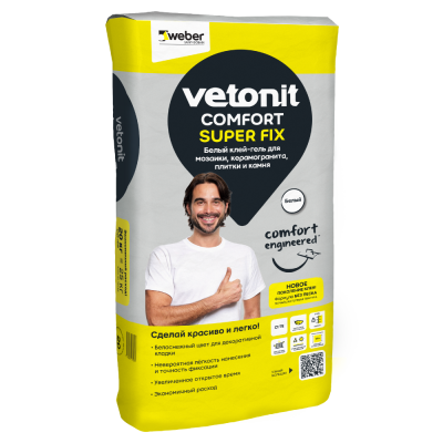 Белый клей-гель для мозаики, керамогранита, плитки и камня Vetonit Comfort Super Fix подробно